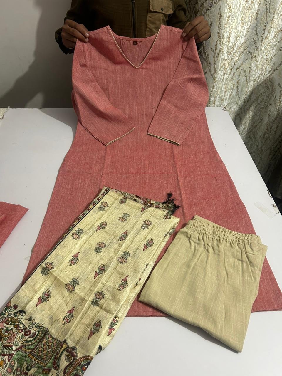 South Cotton Kurti Set with Khadi Silk Dupatta